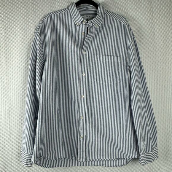 H&M Essential Coupe Women Striped Long Sleeve Blue Relaxed Fit Shirt Large - Picture 1 of 8
